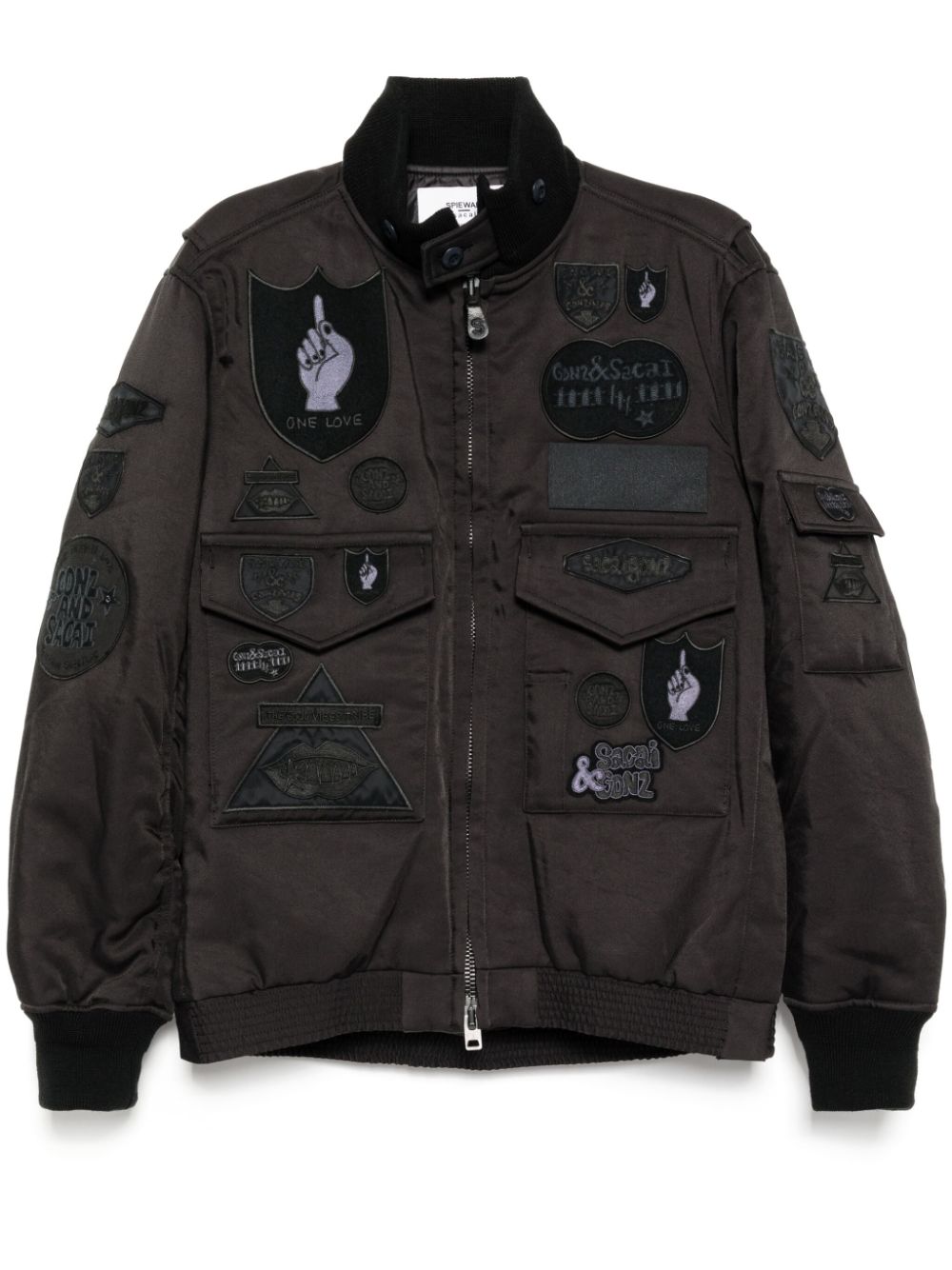 sacai logo badge bomber jacket - Black