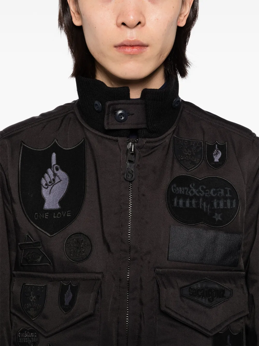 sacai Bomberjack met logo badge Zwart