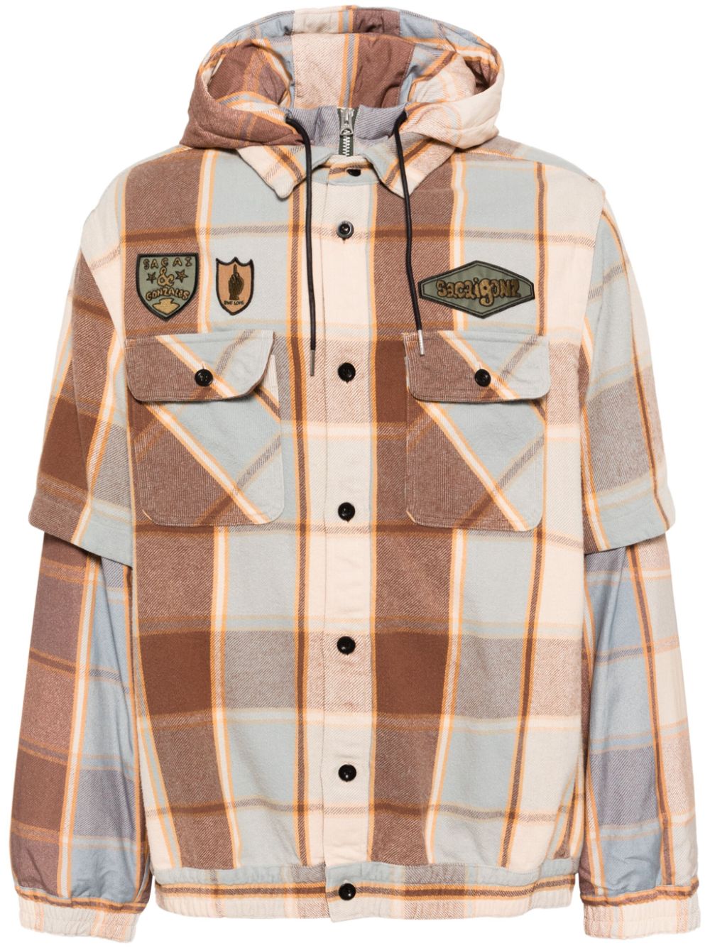 sacai plaid check pattern shirt jacket - Brown