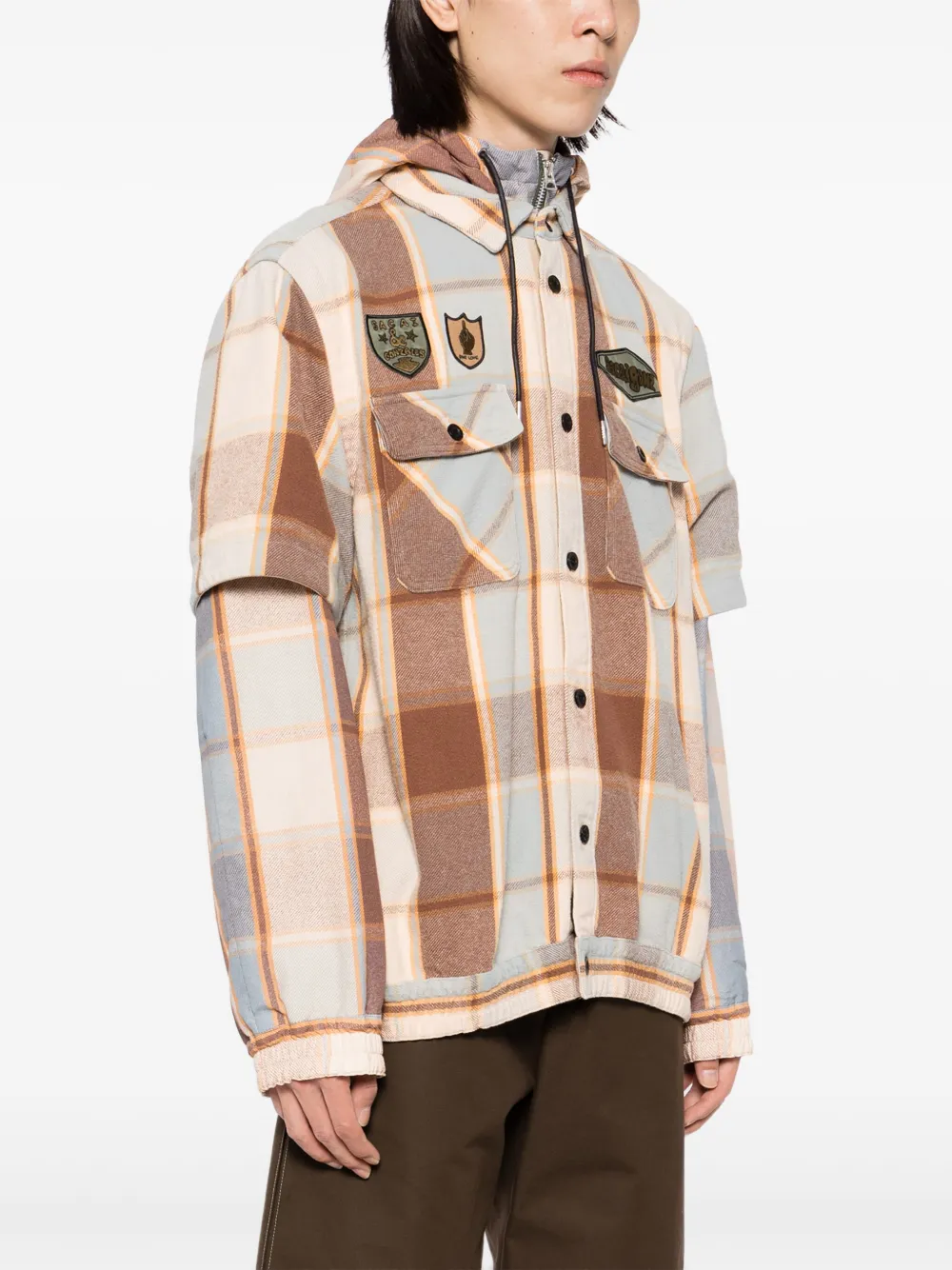 sacai Geruit shirtjack Bruin