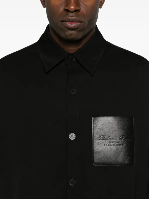 balmain dress shirt Balmain Men's Emblem-Pocket cotton Sport Shirt, Ltblue, Men's, 16, Shirts Tops Casual Button Down Sport Shirts