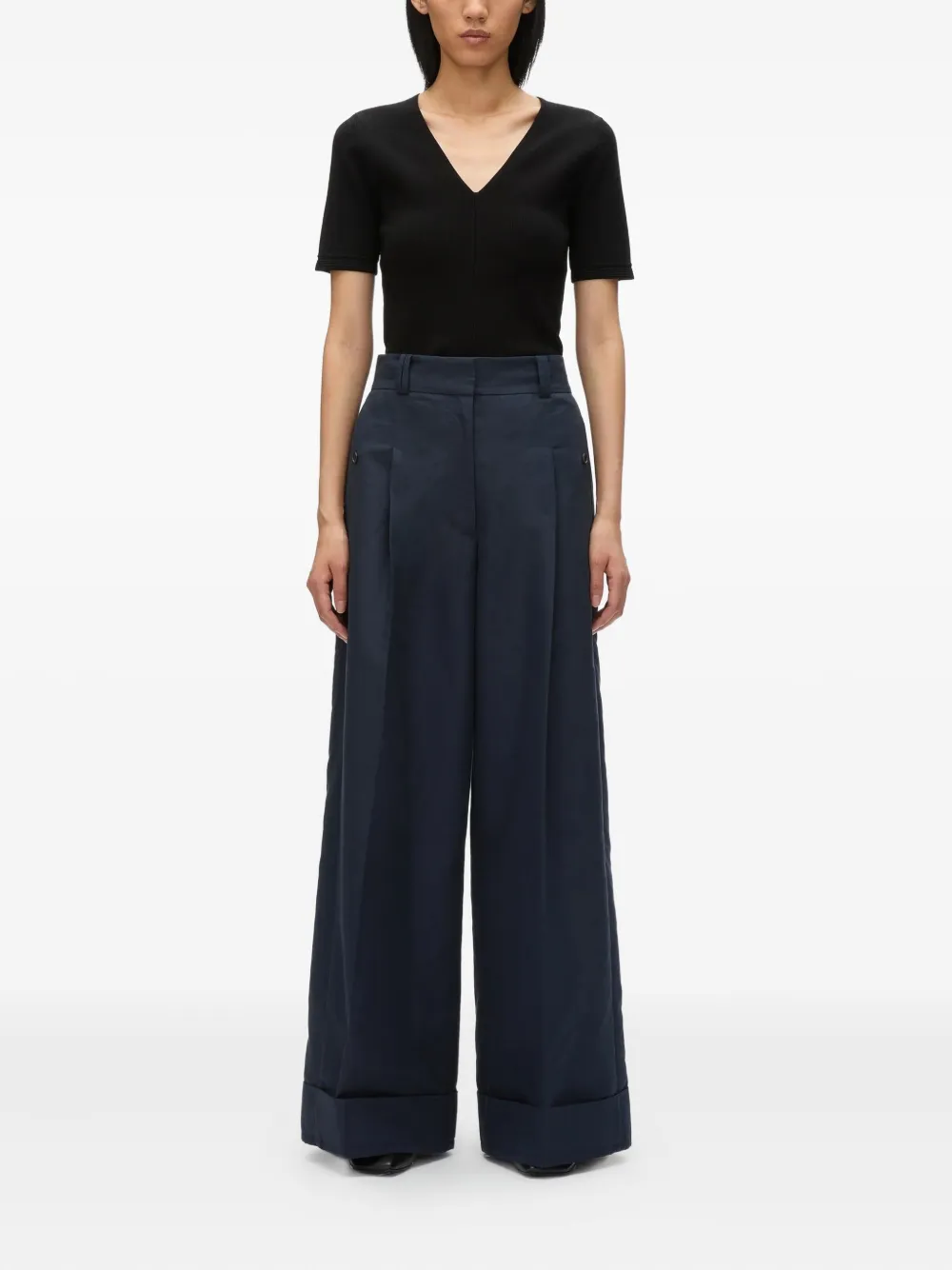 3.1 Phillip Lim Plooibroek met wijde pijpen - Blauw
