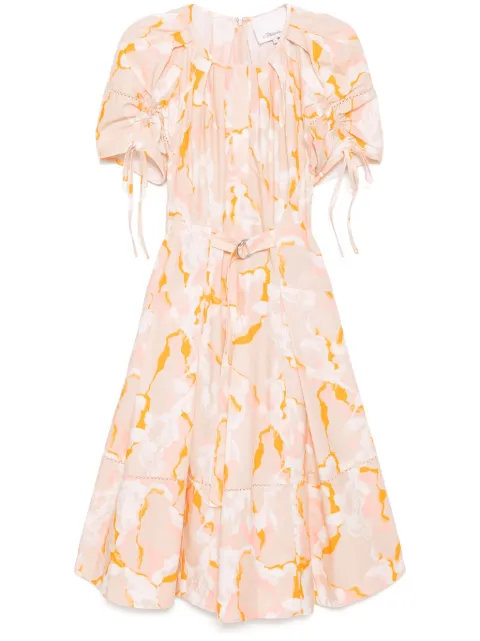 3.1 Phillip Lim abstract-print gathered-sleeves dress