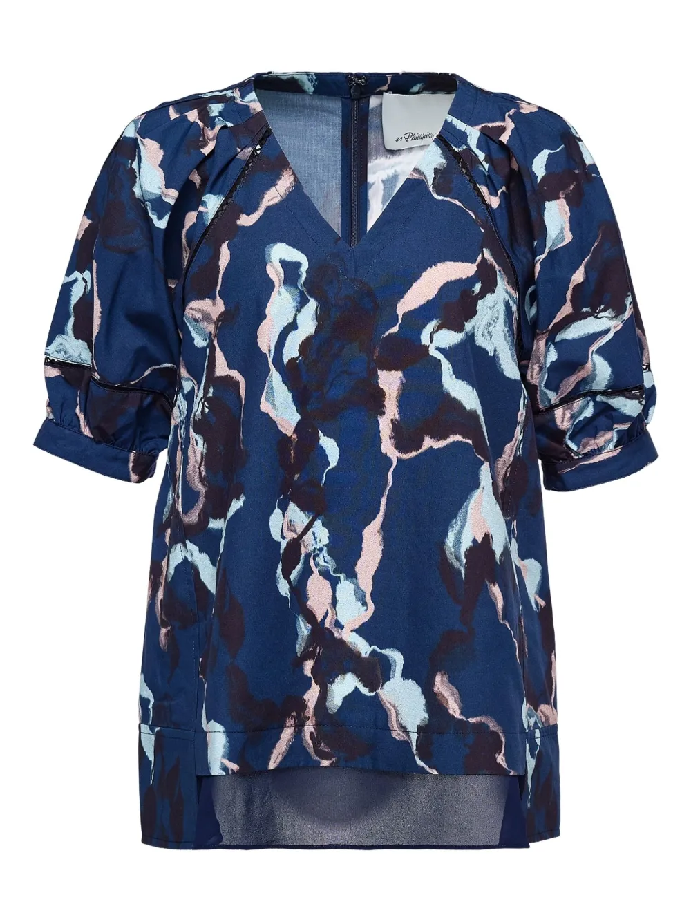 3.1 Phillip Lim Puff-sleeve Abstract-print Blouse In Blue