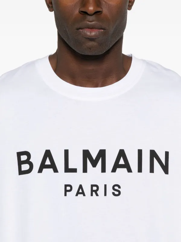 T-shirt with flocked Balmain Paris logo white - Women | BALMAIN