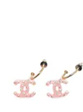 CHANEL Pre-Owned 2004 Gold Plated CC Acrylic Rhinestone Drop Push Back costume earrings - Pink