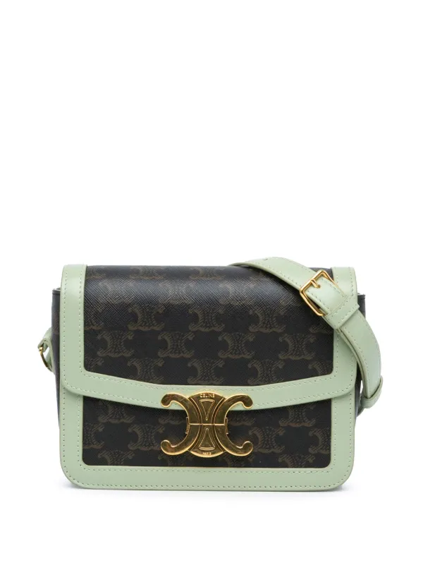 Celine Pre Owned 2020 Teen Triomphe Coated Canvas crossbody bag women Fabric Calf Leather One Size Green