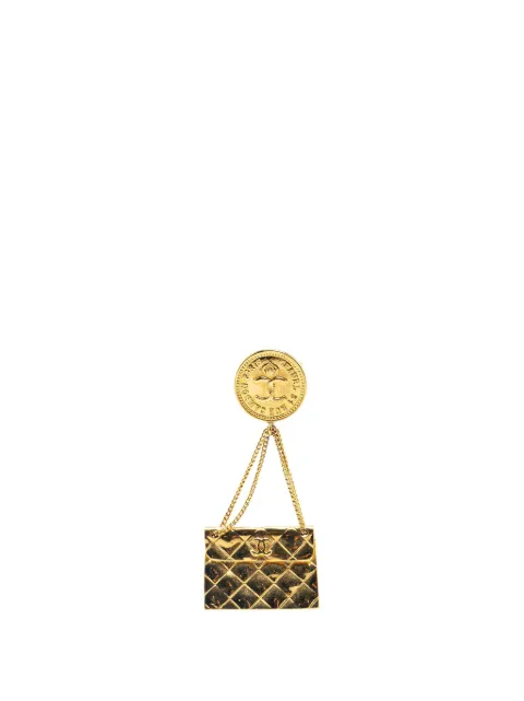 CHANEL Pre-Owned 1980-1990 Gold Plated CC Quilted Flap Bag costume brooch