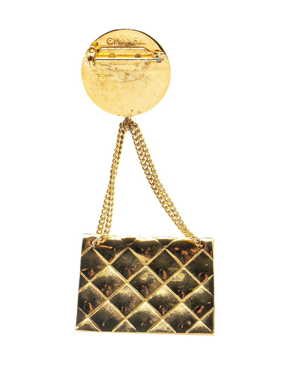 CHANEL Pre-Owned 1980-1990 Gold Plated CC Quilted Flap Bag costume brooch | Image 2