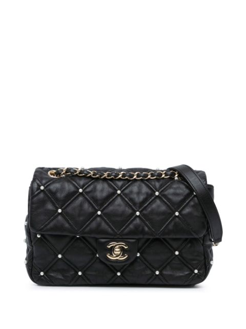 CHANEL 2019 Medium Quilted Lambskin Pearl Studs Flap shoulder bag Women