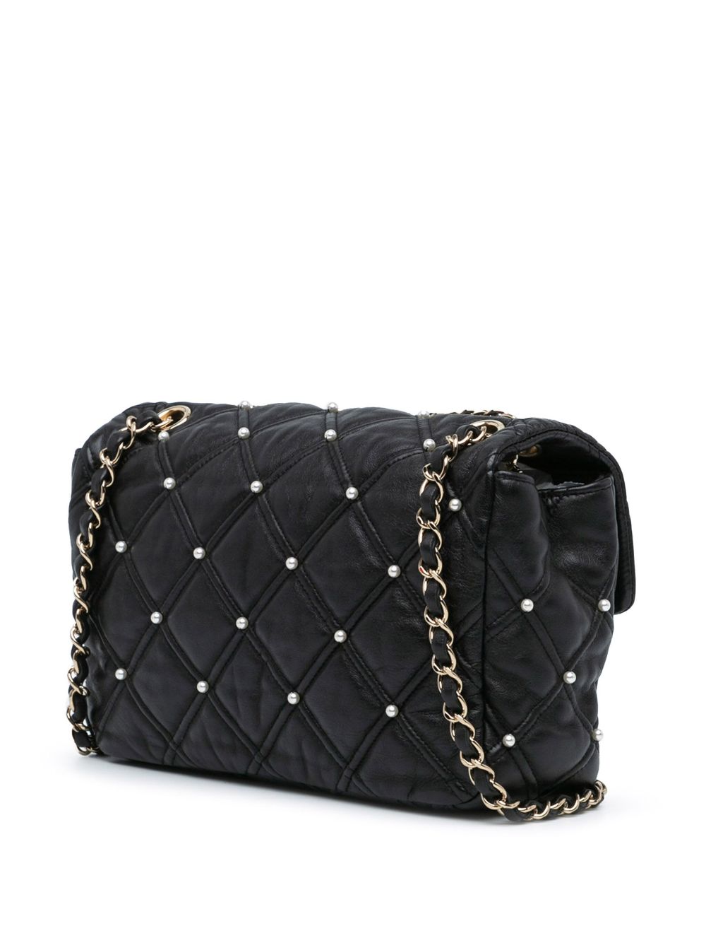 CHANEL 2019 Medium Quilted Lambskin Pearl Studs Flap shoulder bag Women