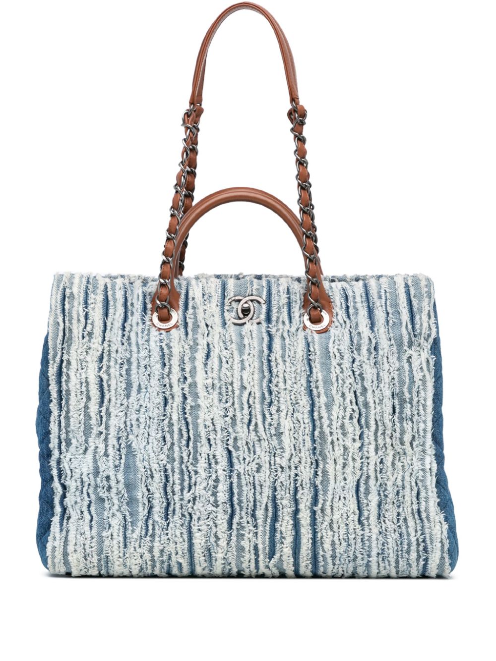 Cheap HOT SALE CHANEL 2014-2015 Large Fringed Denim Shopping Tote satchel Women