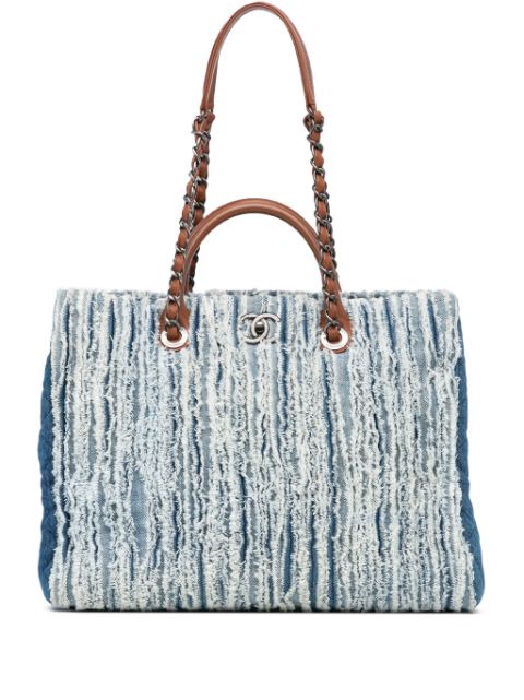 Cheap HOT SALE CHANEL 2014-2015 Large Fringed Denim Shopping Tote satchel Women