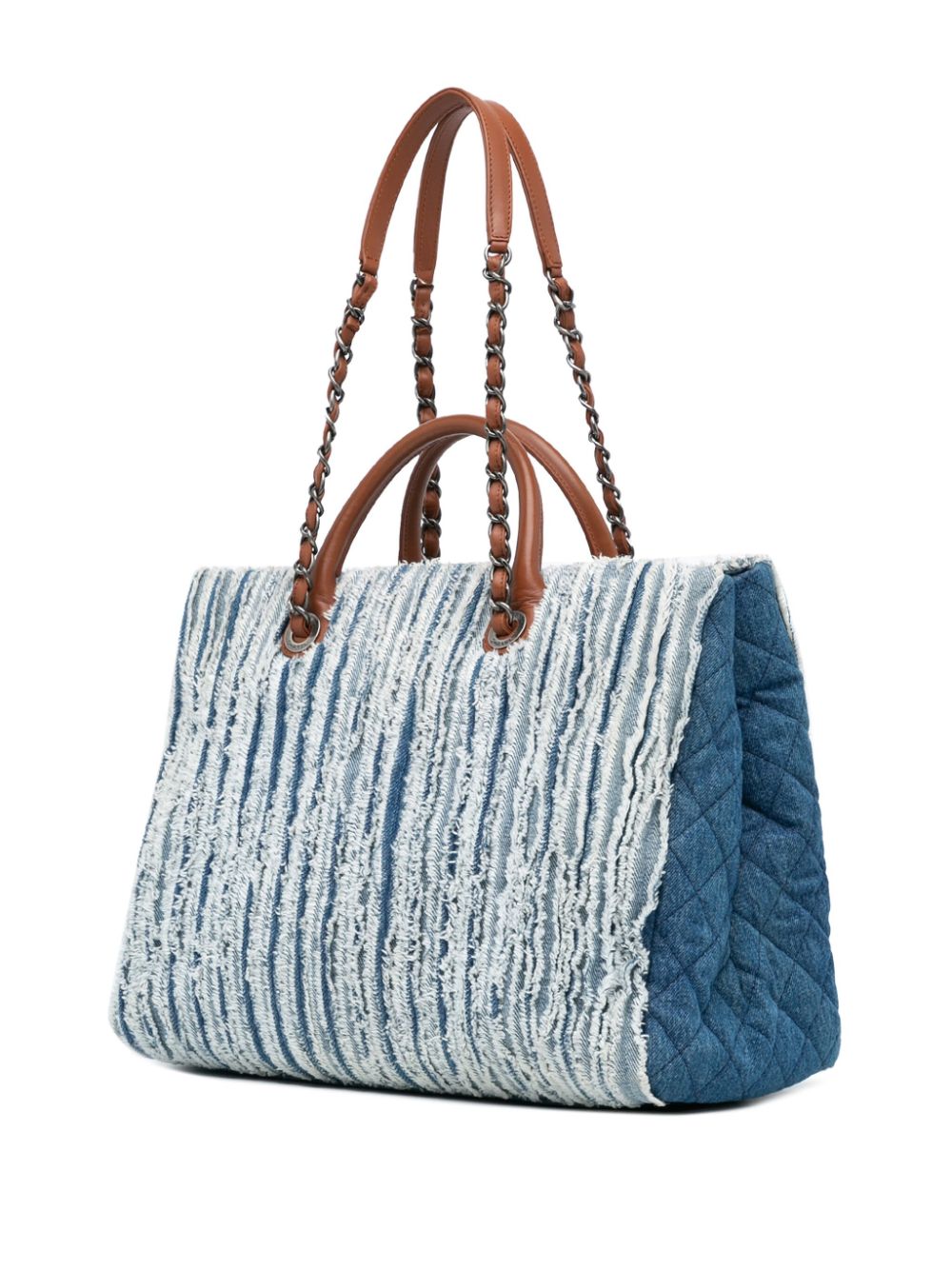 CHANEL 2014-2015 Large Fringed Denim Shopping Tote satchel Women