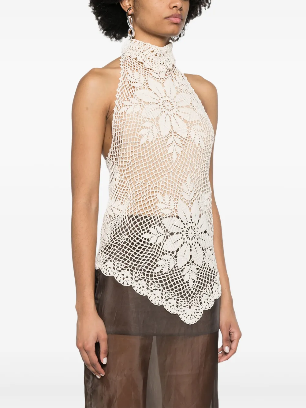 Magda Butrym Gehaakte top met kant Beige