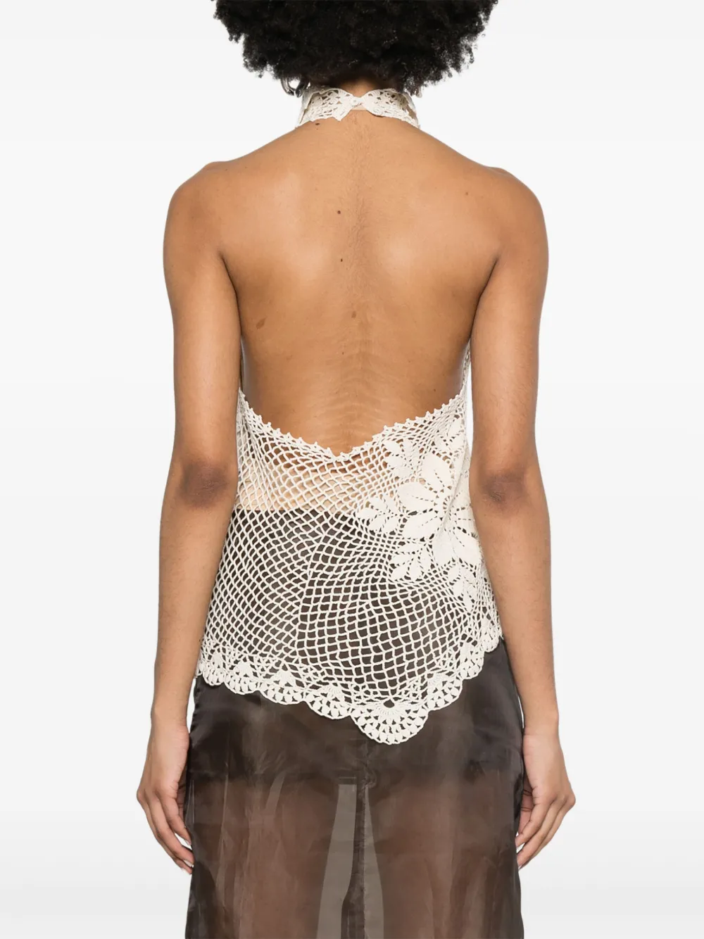 Magda Butrym Gehaakte top met kant Beige