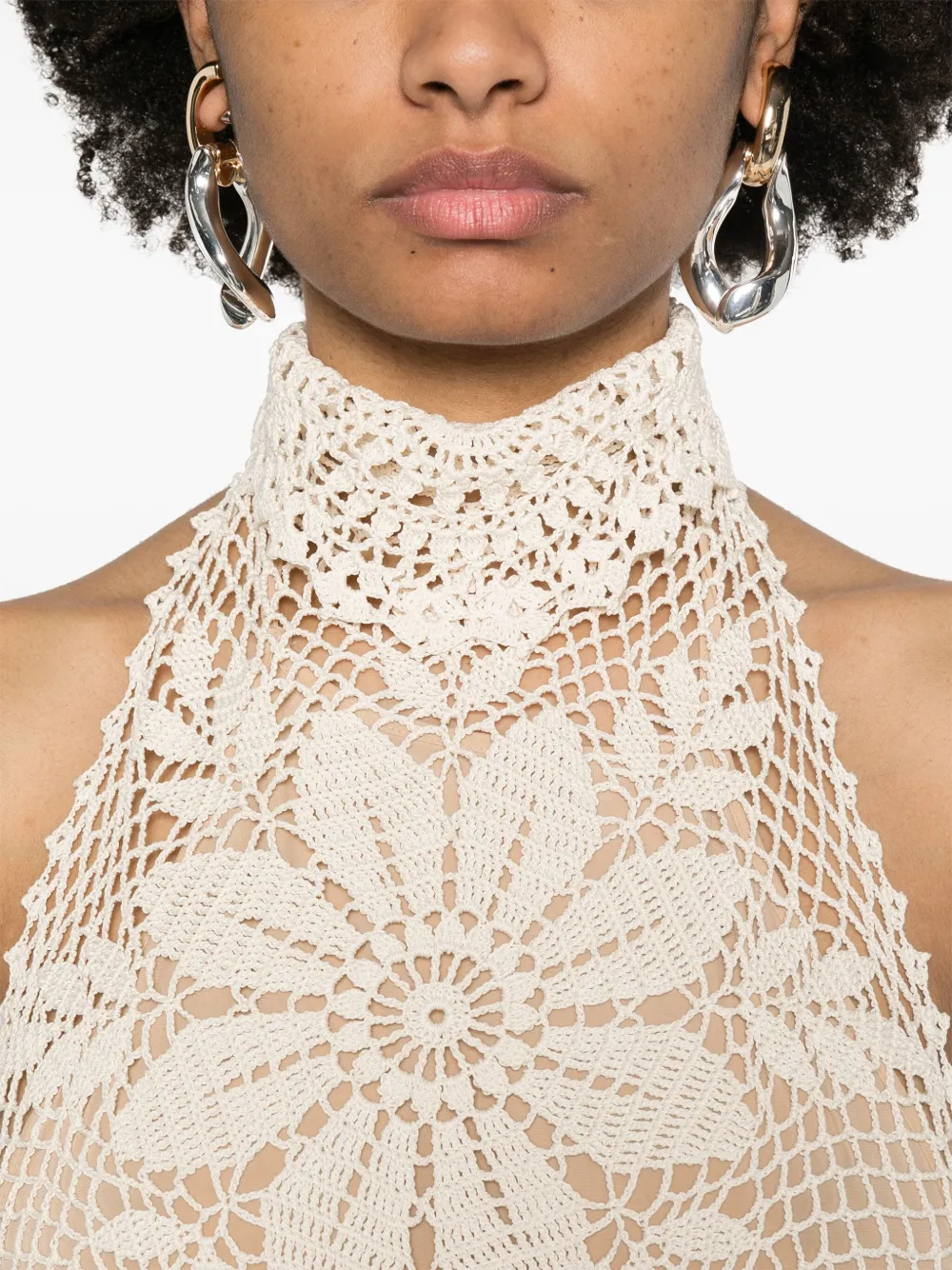 Magda Butrym Gehaakte top met kant Beige