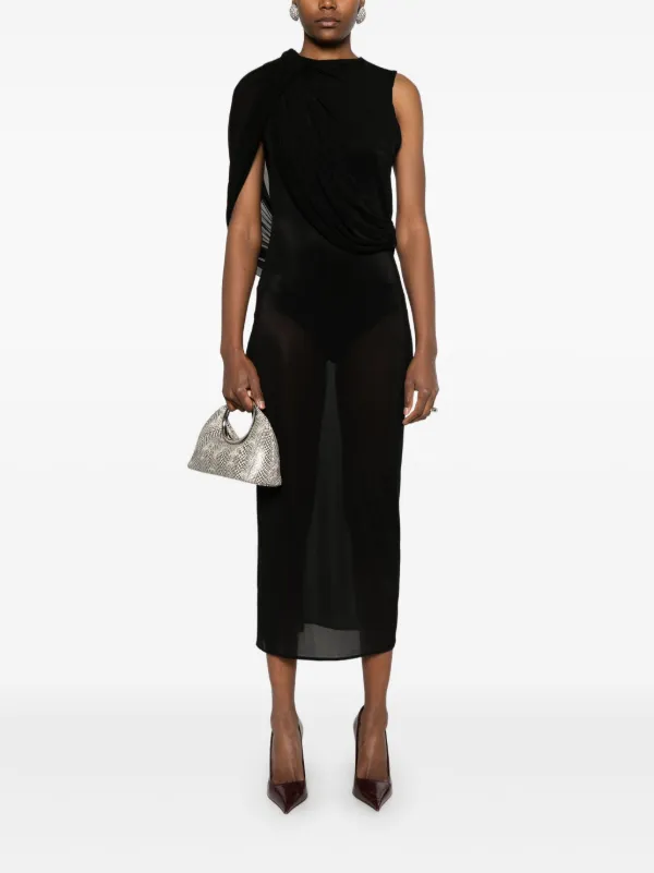 Magda Butrym Asymmetric Draped Midi Dress | Black | FARFETCH