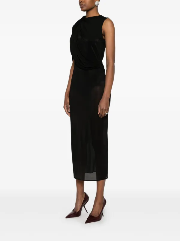 Magda Butrym Asymmetric Draped Midi Dress | Black | FARFETCH Magda Butrym Asymmetric Draped Midi Dress | Black | FARFETCH