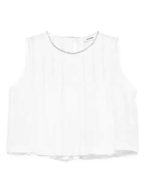 SANDRO pleated rhinestone-neck crop top