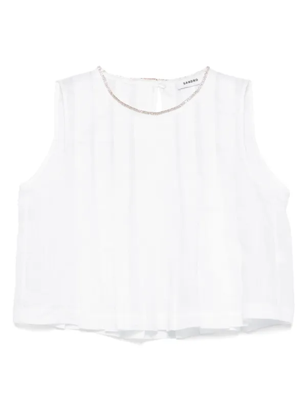 SANDRO ラインストーンネック クロップドトップ | ホワイト