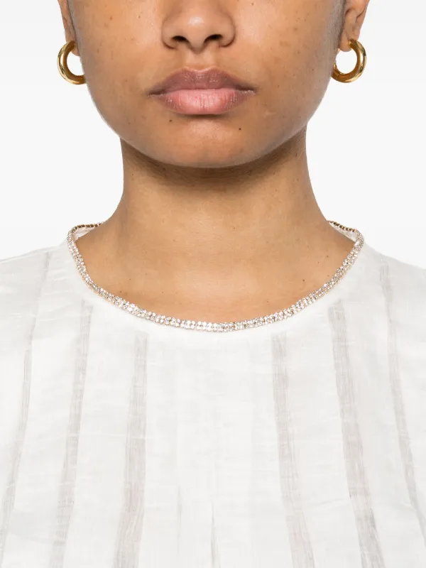 SANDRO Pleated rhinestone-neck Crop Top | White | FARFETCH