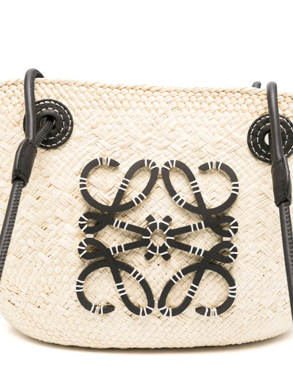 Loewe Small Anagram Basket Bag In Iraca Palm And Calfskin In Neutrals