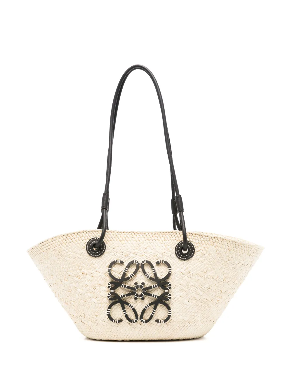 Loewe Small Anagram Basket Bag In Iraca Palm And Calfskin In Neutrals
