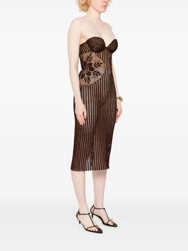 Magda Butrym Strapless Crochet Midi Dress Brown FARFETCH