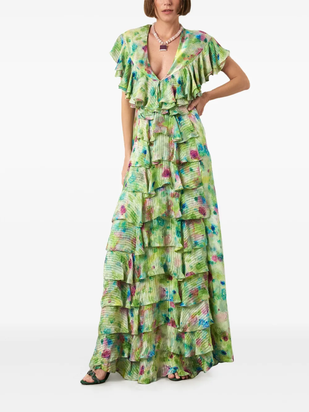 Isolda Peacock maxi-jurk - Groen