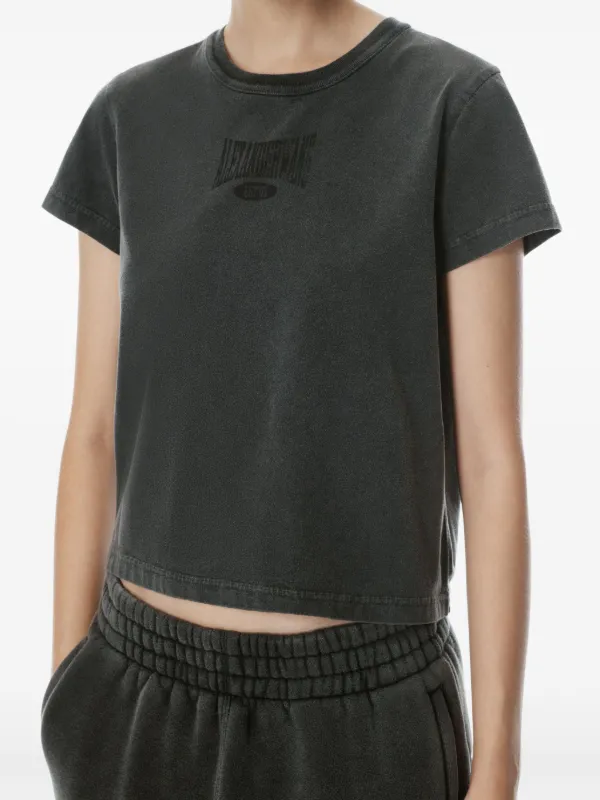 タグ付きAlexander wangクロップドTシャツ ブラック ストライプ Alexander Wang グラフィック Tシャツ | ブラック | FARFETCH JP