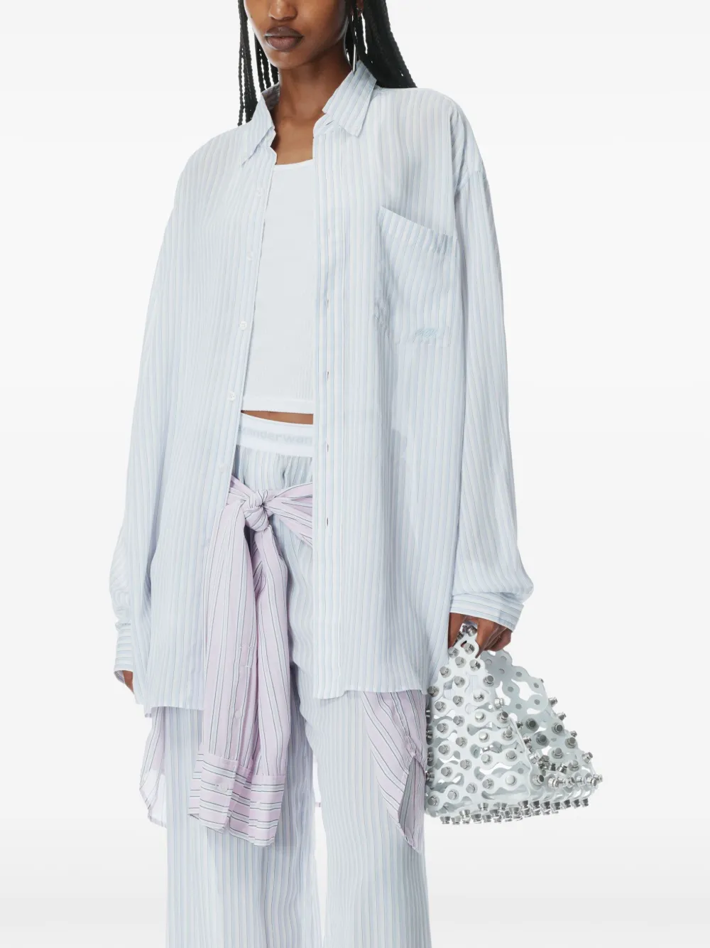 Alexander Wang Gestreepte boyfriend blouse Blauw