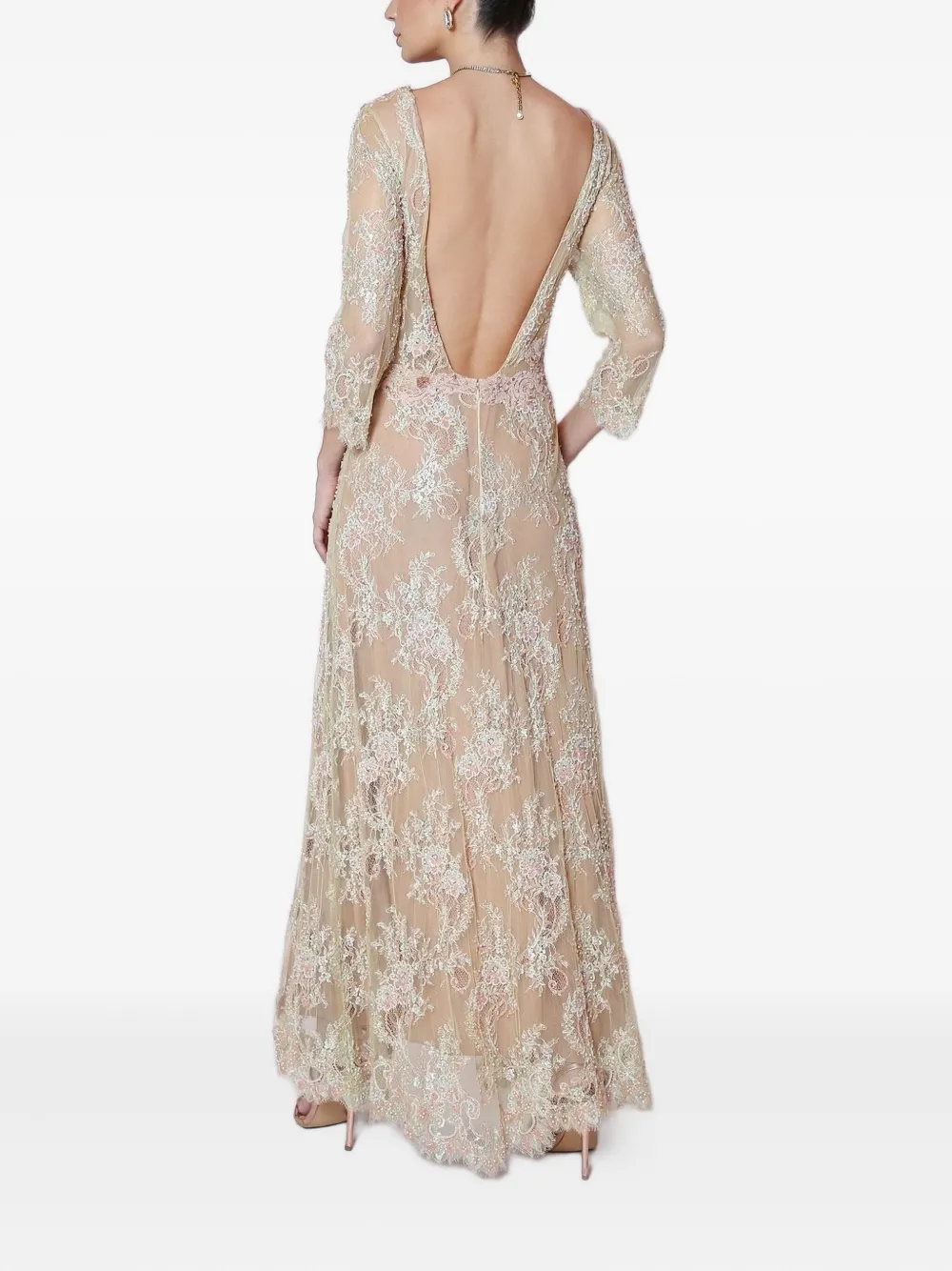 Lethicia Bronstein Maxi-jurk met geborduurd kant - Beige