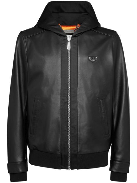 Philipp Plein leather hooded bomber jacket Men