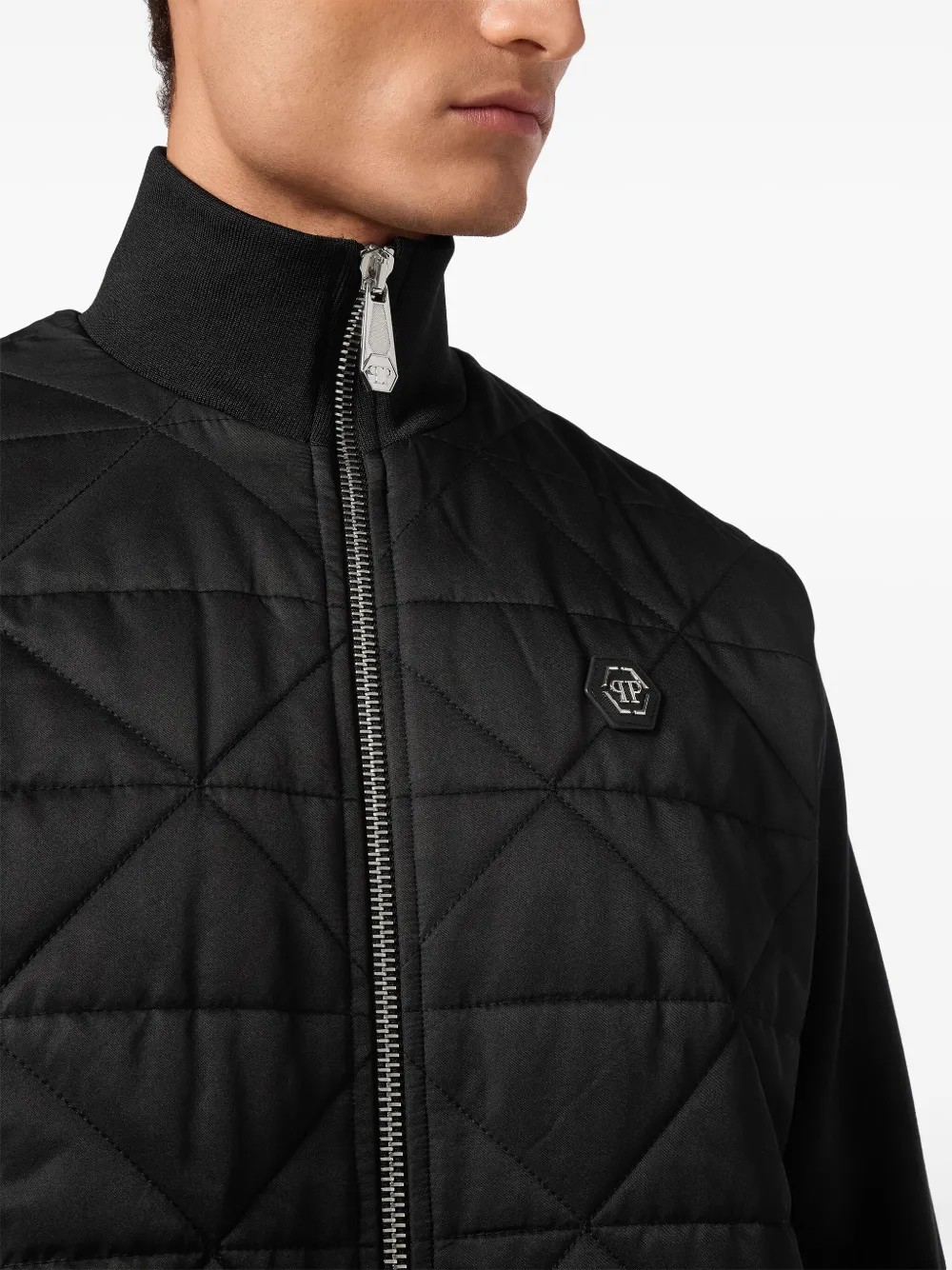 Philipp Plein Gewatteerd jack met logoplakkaat Zwart