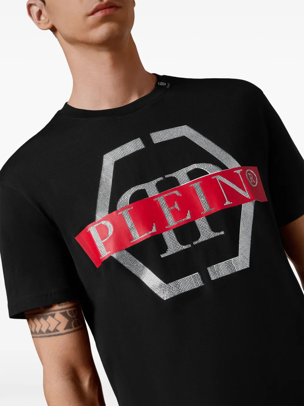 Philipp Plein PP Tape T-shirt met ronde hals Zwart