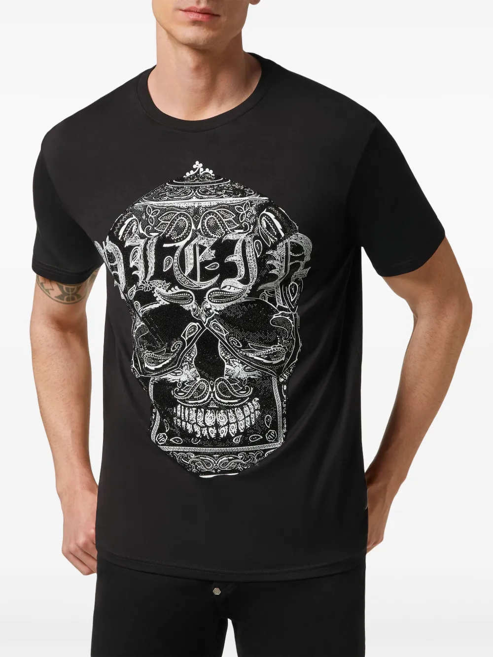 Philipp Plein T-shirt met doodskop en paisley-print - Zwart