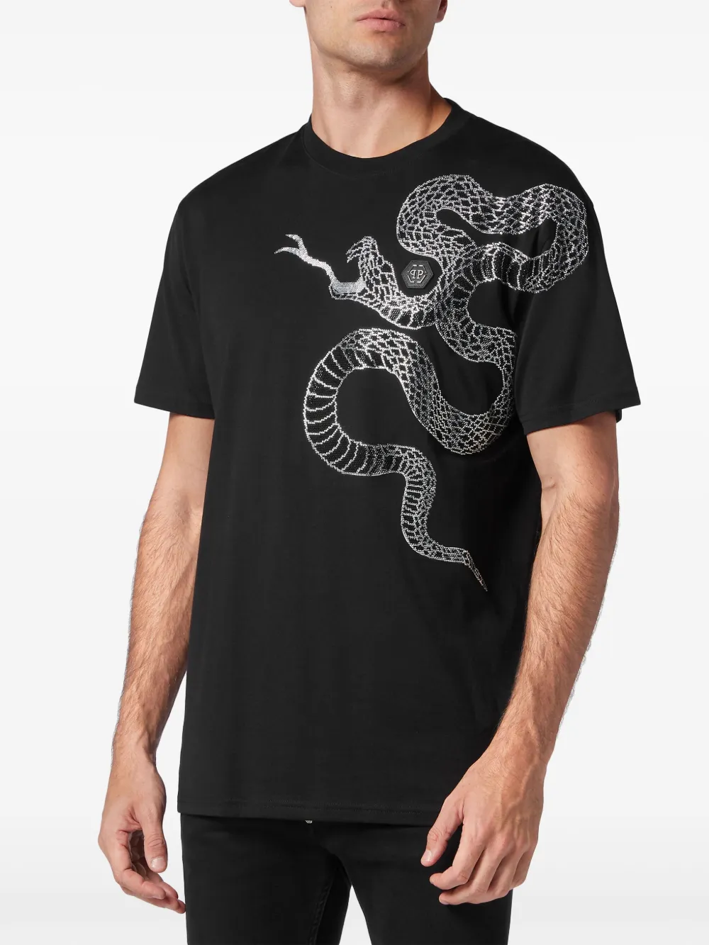 Philipp Plein T-shirt verfraaid met slangen Zwart