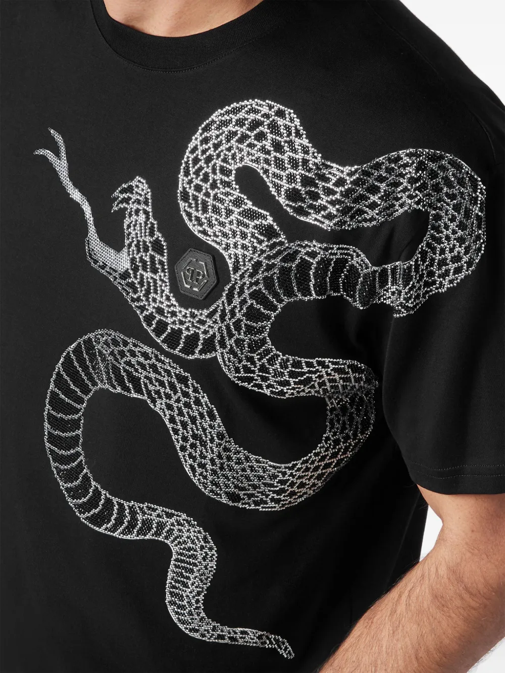 Philipp Plein T-shirt verfraaid met slangen Zwart