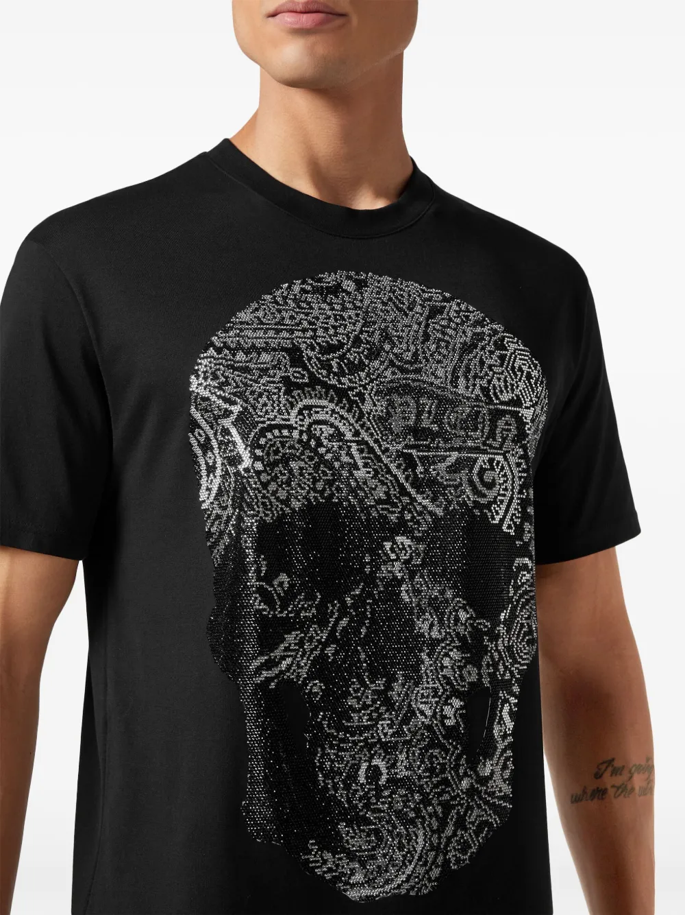 Philipp Plein T-shirt met paisley-doodskopprint en ronde hals Zwart