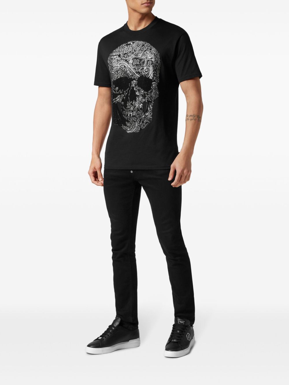 Philipp Plein T-shirt met paisley-doodskopprint en ronde hals - Zwart