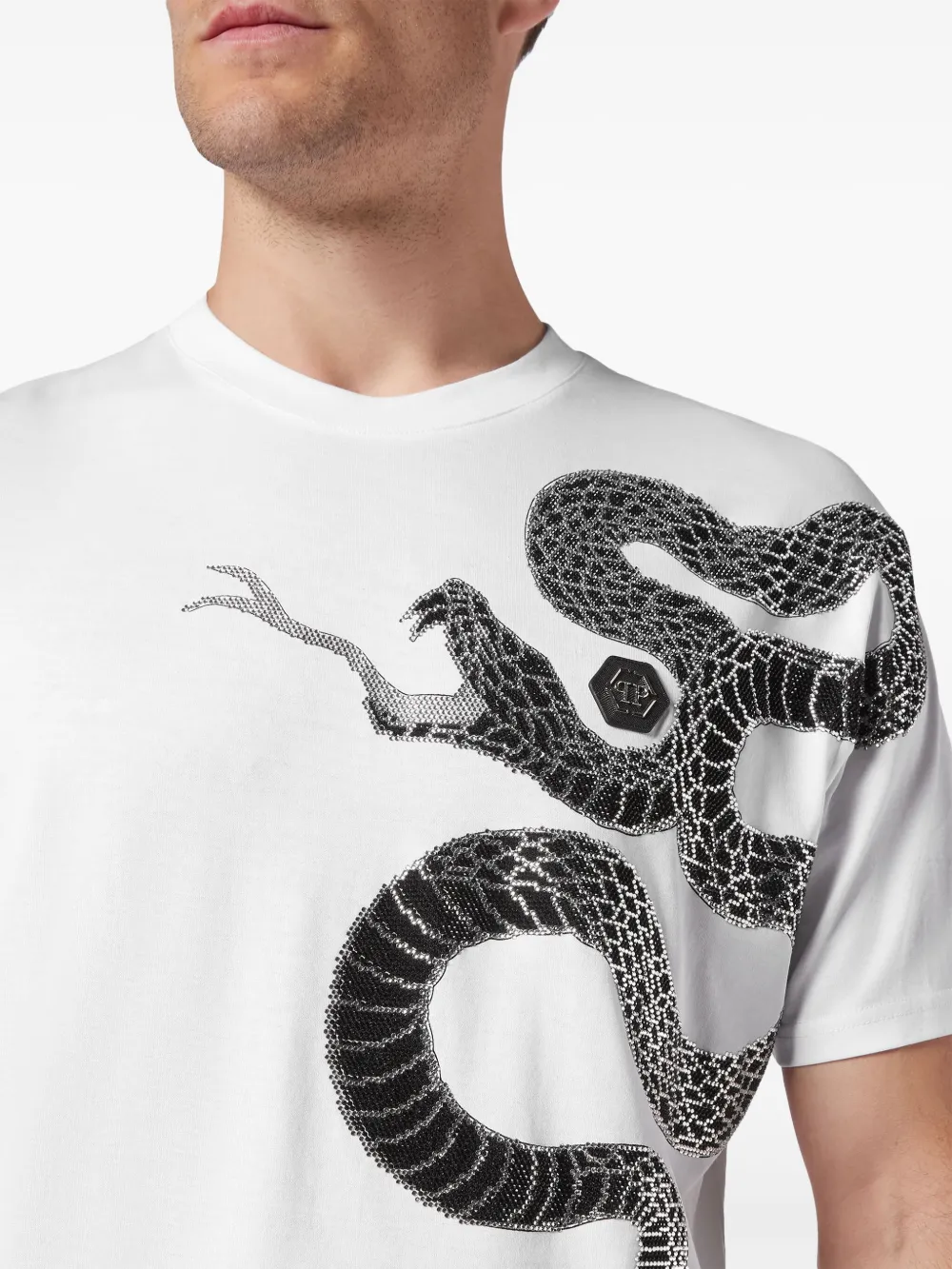 Philipp Plein T-shirt verfraaid met slangen Wit