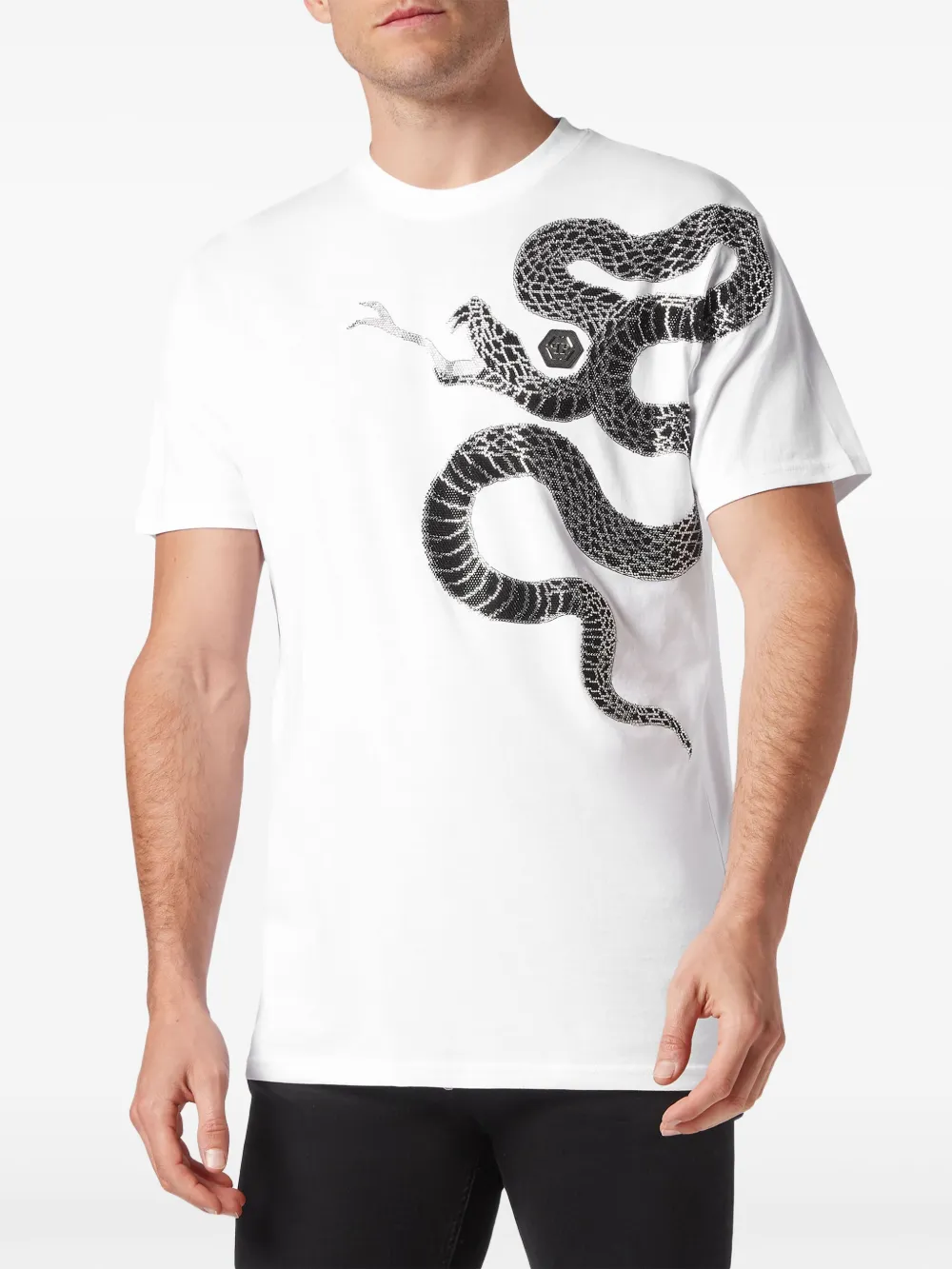 Philipp Plein T-shirt verfraaid met slangen Wit