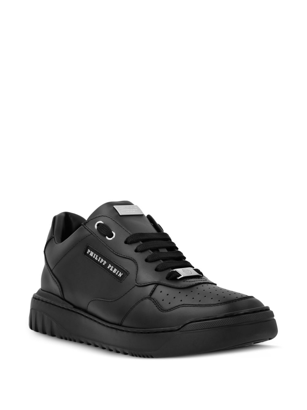 Philipp Plein logo-lettering leather trainers - Zwart