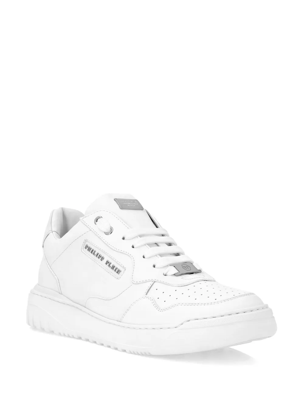 Philipp Plein logo-lettering leather trainers - Wit