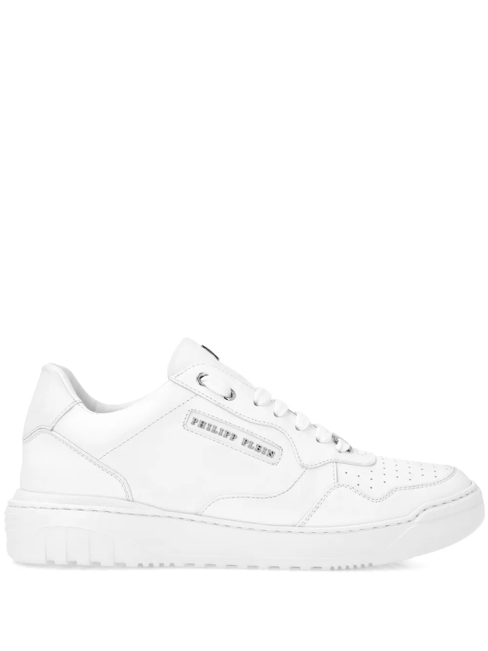 Philipp Plein logo-lettering leather trainers Wit