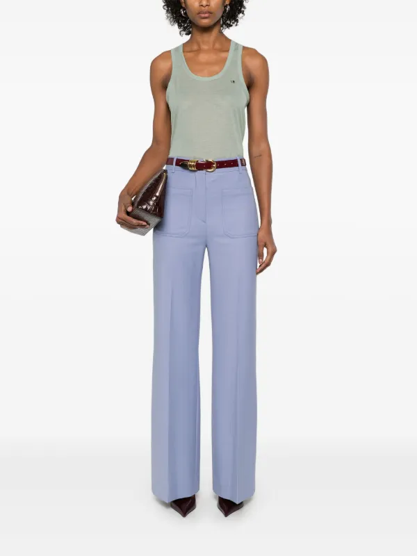 【23AW NEW】Victoria Beckham_woman / ツイル フレア パンツ/青 23AW NEW】Victoria Beckham_woman / ツイル フレア パンツ/青