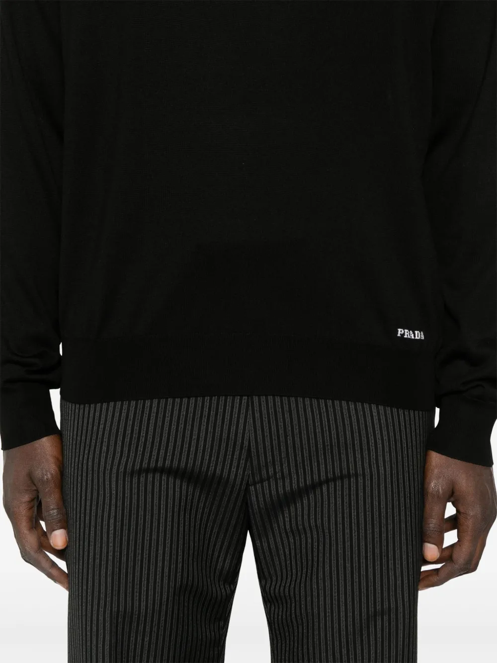 Prada Logo Patch Silk Crewneck Sweater In Black