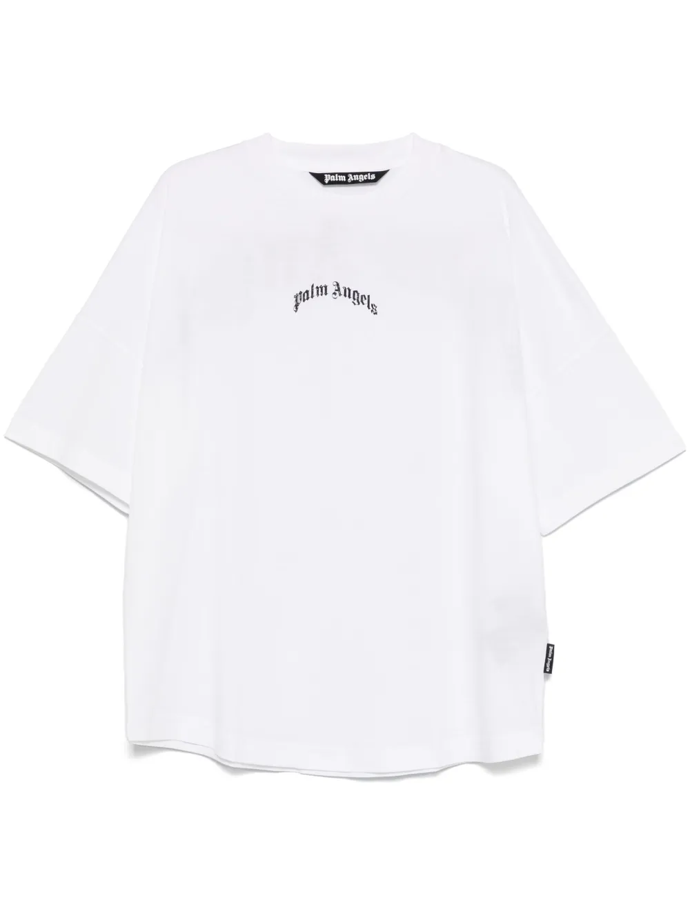 Palm Angels White Black Curved Logo T-shirt In White