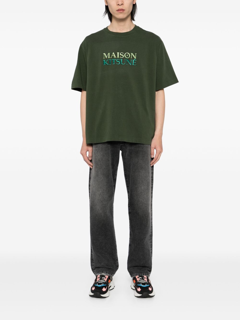 Maison Kitsuné T-shirt met geborduurd logo - Groen